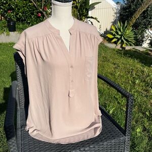 Pleione light tan Split V-Neck Short Sleeve Blouse